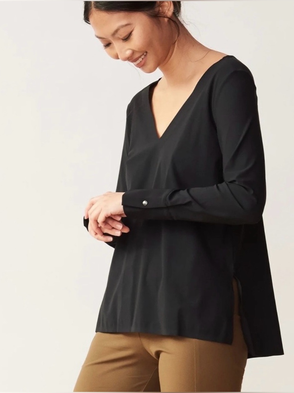 Aday Something Tailored Long Sleeve Black Top V-Neck Capsule Minimalist
